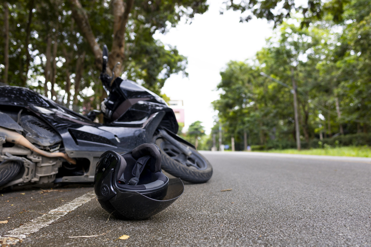 Motorcycle accident scene with helmet - Where do most motorcycle accidents happen?